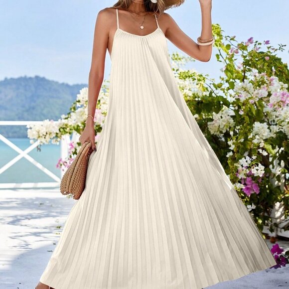 Apricot Casual Women's Loose Pleated Strap Dress - Picture 2 of 5